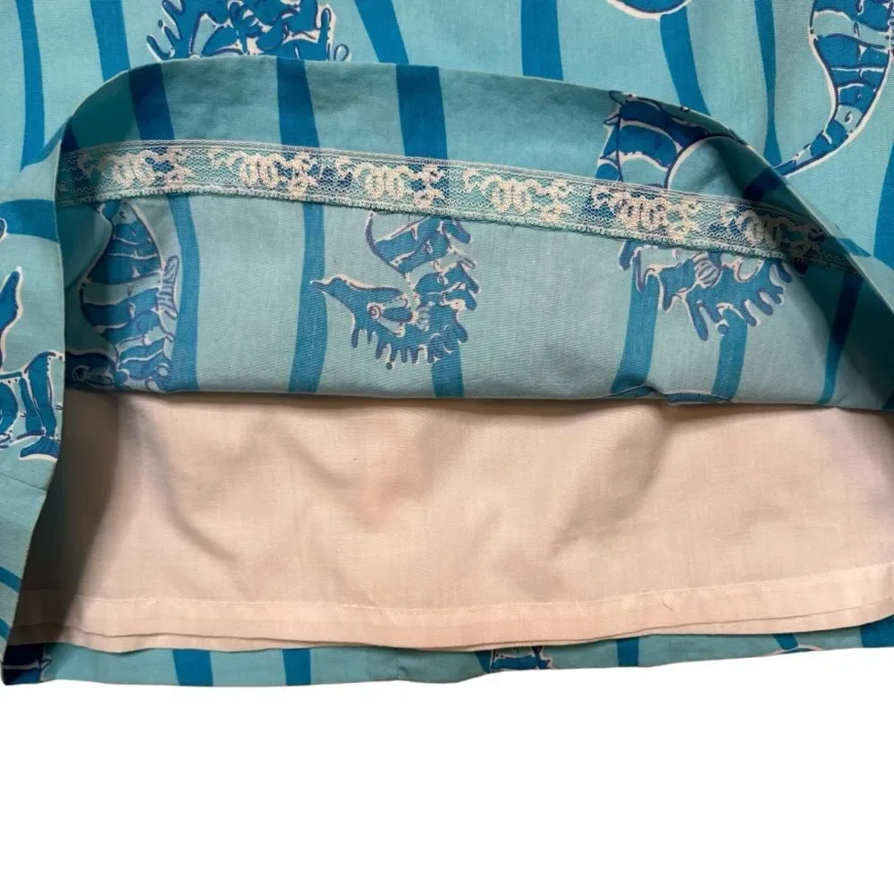VINTAGE Lilly Pulitzer Women's Seahorse Ocean Tropical Blue Mini Skirt Size 6